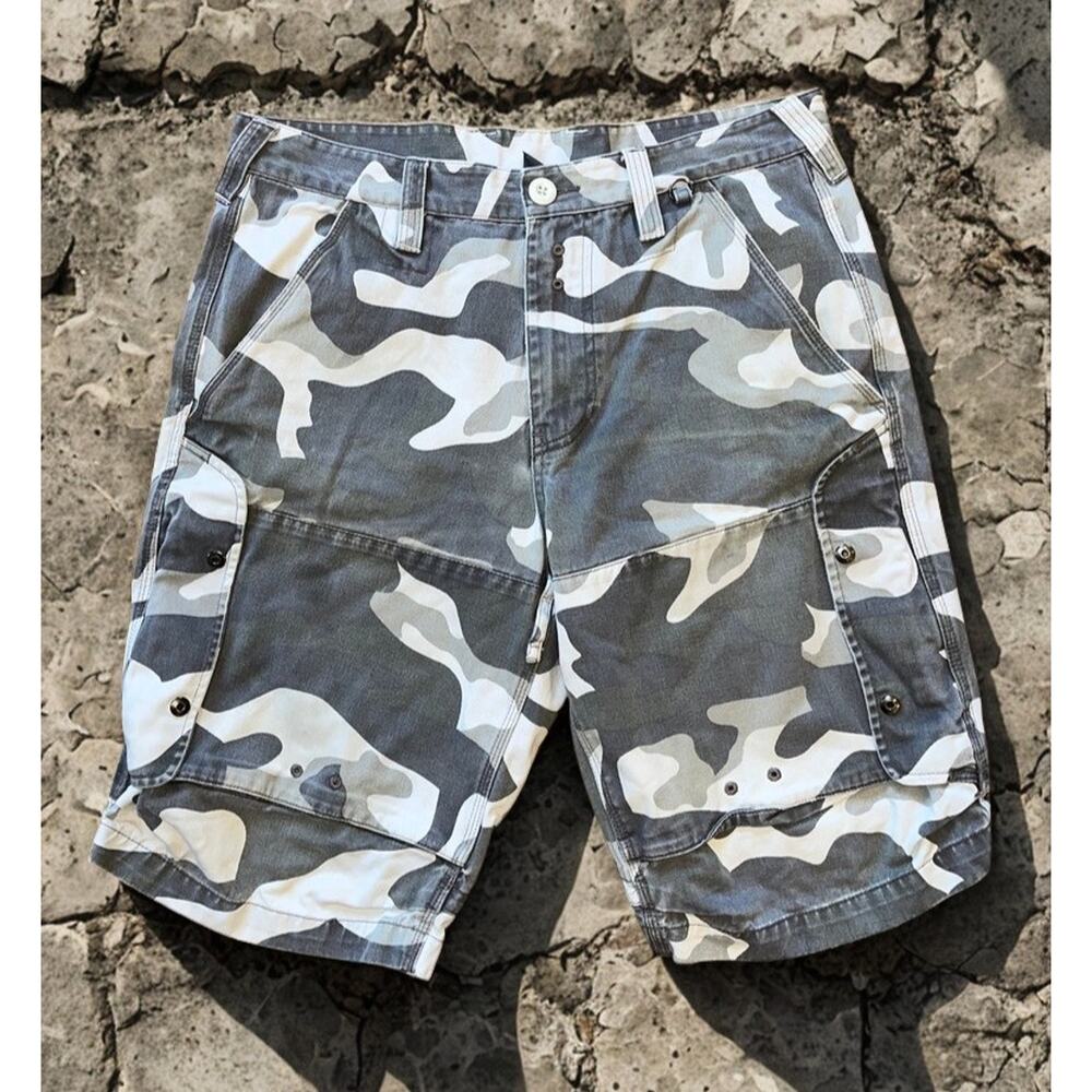 Armani Exchange Cargo Shorts Mens 32 Gray Camo Utility Combat Military Heavy Y2K